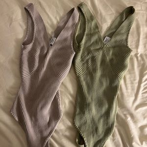 Set of 2 Abercrombie Elevated Knit Ribbed Bodysuits